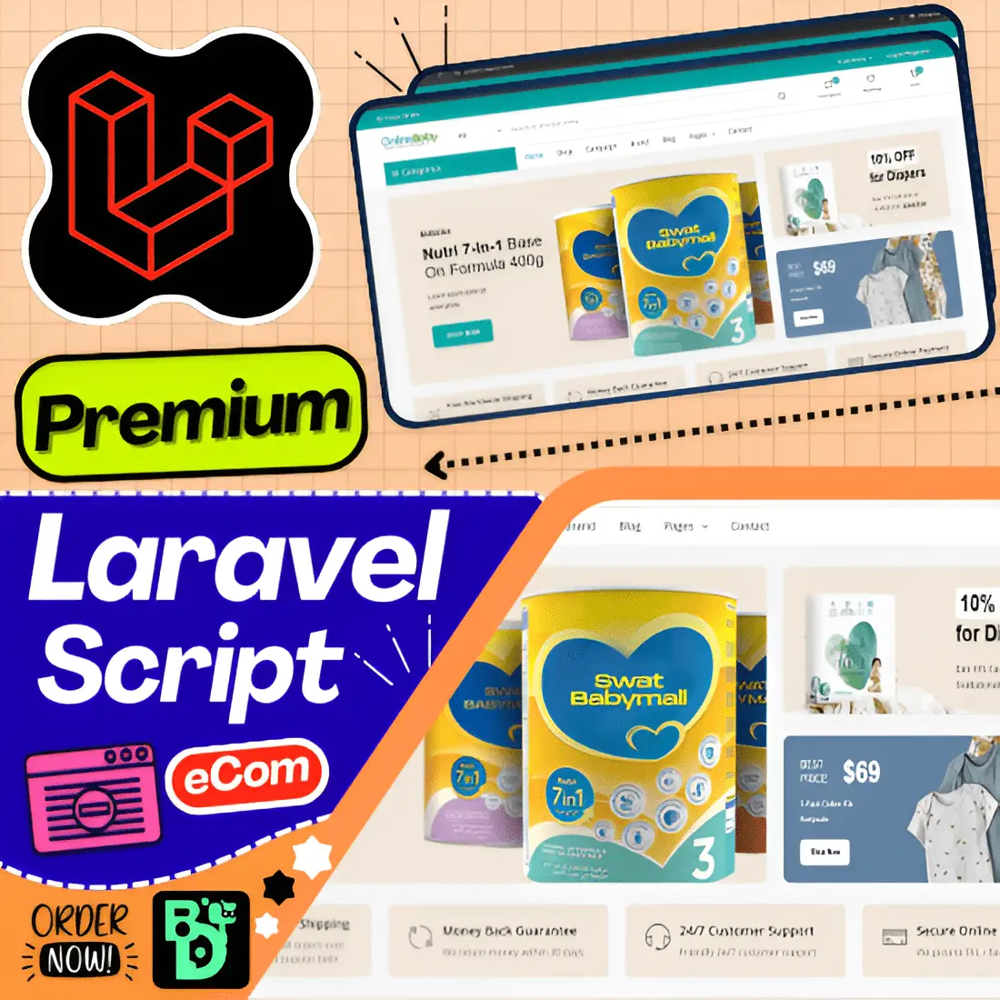 Laravel Full Online Baby Shop E-commerce Website Code Script With Admin Panel & – Use Unlimited Domain eCom7