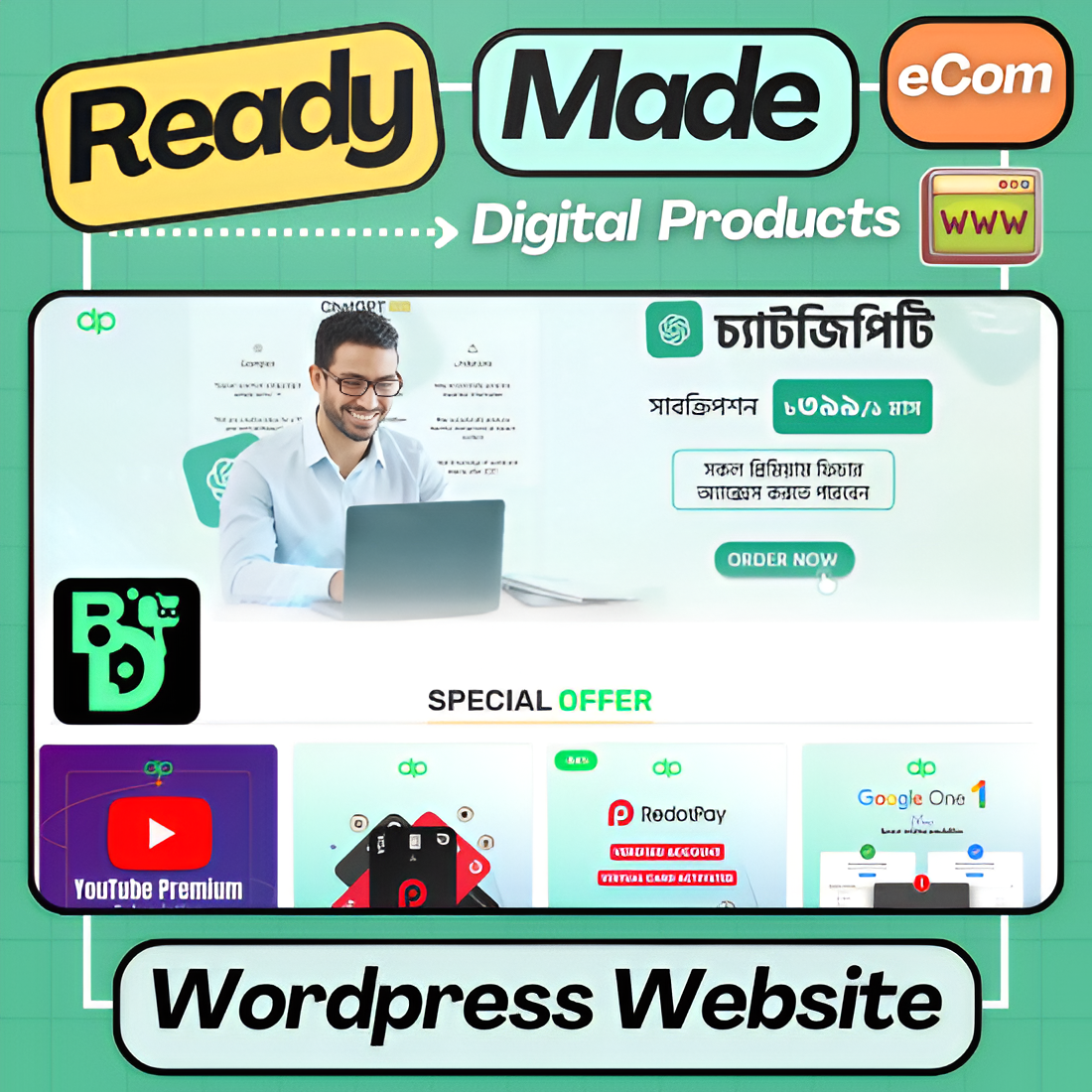 Ready Made Best Digital Product, Subscriptions, Theme, Plugin, Softwares Selling WordPress Full Website
