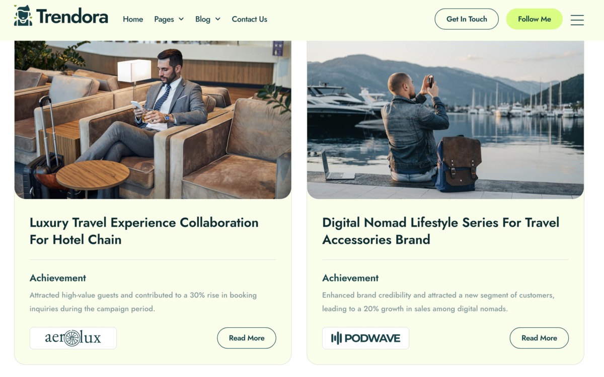 Trendora - Personal, Agency Or/ Content Creators influencers Online Details Presence Stunning Modern Portfolio Readymade Website Template - Image 5
