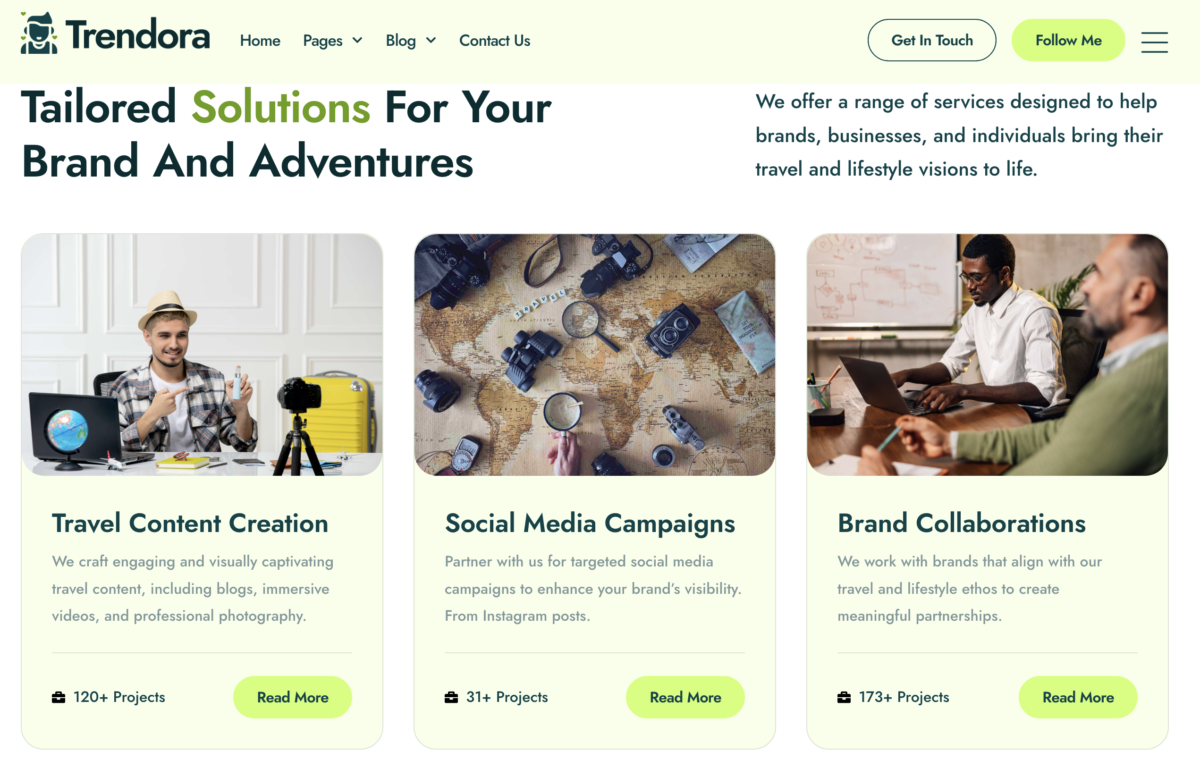 Trendora - Personal, Agency Or/ Content Creators influencers Online Details Presence Stunning Modern Portfolio Readymade Website Template - Image 12